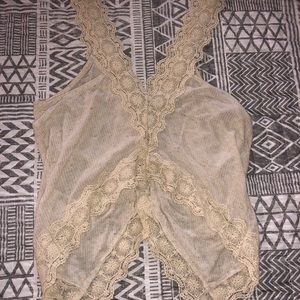 Kimchi Blue Crop Top Crochet Beige Size XS